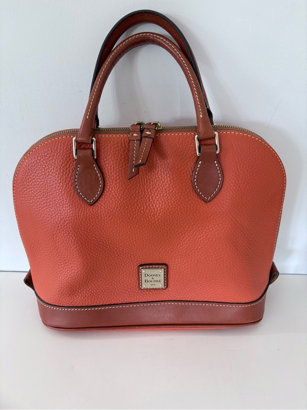 DOONEY & BOURKE Zip Zip Satchel Burnt Orange Pebbled Leather Gold Tone Hardware